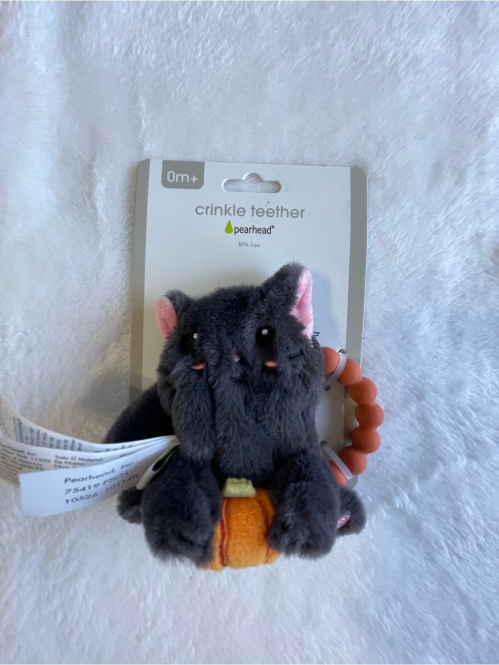 Pearhead Gray Plush Crinkle Teether for Cats